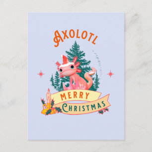 Cartão Postal Arte de Férias de Natal Alegre Axolote Fofo