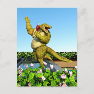Cartão Postal Arte de festa de piscina com champanhe de crocodil