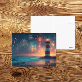 Cartão Postal Arte de Fogos de Artifício Noturnos do Farol Patri