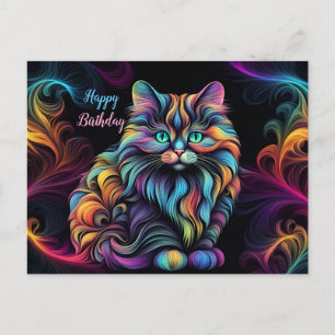 Cartão Postal Arte de Gatinho Colorido Fofo
