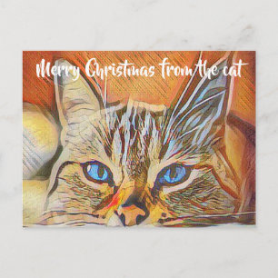 Cartão Postal Arte de Gato Azul bonito Feliz Saudação de Natal