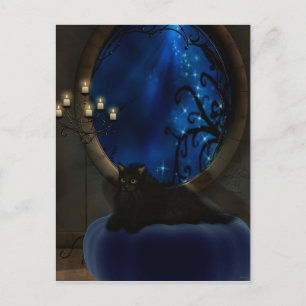 Cartão Postal Arte de Gato Azul-Fantasia