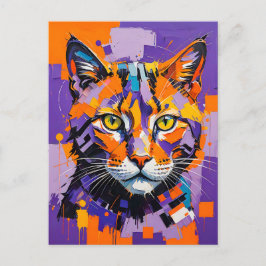 Cartão Postal Arte de Gato Cubista Moderna