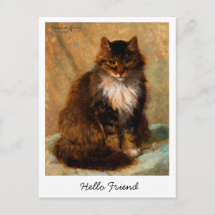 Cartão Postal Arte de Gato Maine Coon Vintage Olá Amigo         