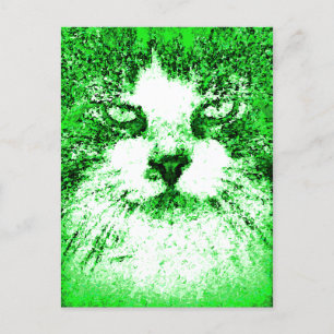 Cartão Postal Arte de Gato Pop Moderno Verde