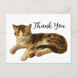 Cartão Postal Arte de Gato Sonolento Vitoriano Vintage Obrigado