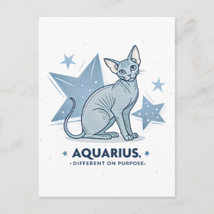 Cartão Postal Arte de Gato Sphynx do Zodíaco de Aquário com Prop