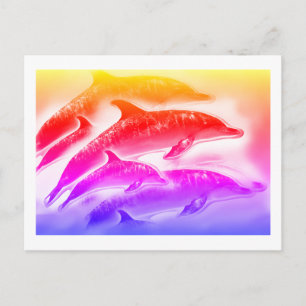 Cartão Postal Arte de golfinhos arco-íris