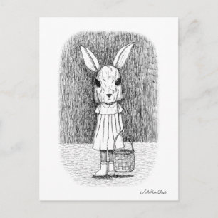 Cartão Postal Arte de Gótico de Horror Monocromático com Coelh