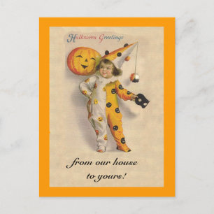 Cartão Postal Arte de Halloween Vintage Fofa com Texto Personali