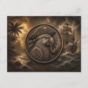 Cartão Postal Arte de Hobo Nickel de Papagaio Pirata