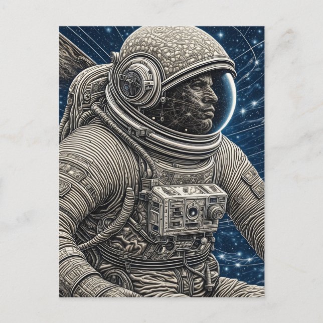 Cartão Postal Arte de IA Astronauta no Espaço (Frente)