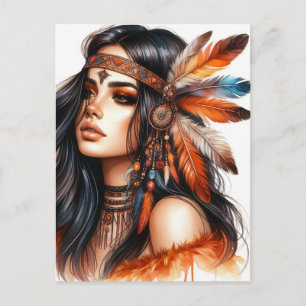 Cartão Postal Arte de IA Boho Girl Moda Boêmia