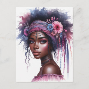 Cartão Postal Arte de IA Boho Girl Moda Boêmia