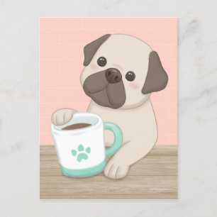 Cartão Postal Arte de Ilustração de Cachorro e Caneca