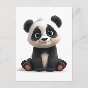 Cartão Postal Arte de Ilustração de Cartoon de Urso Panda Sentad