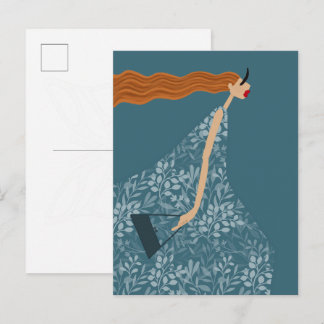 Cartão Postal Arte de Ilustração de Moda Feminina Chic Azul Cost