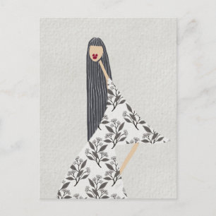 Cartão Postal Arte de Ilustração de Moda Glam Floral Feminina