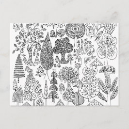 Cartão Postal Arte de Ilustração Desenhada à Mão em Preto e Bran