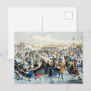Cartão Postal Arte de Inverno no Central Park de Currier e Ives 