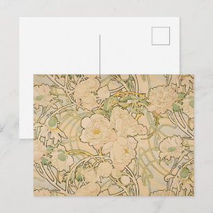 Cartão Postal Arte de Jardim Botânico de Flor de Peônia Vintage