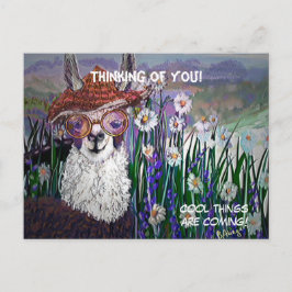 Cartão Postal Arte de Lhama Fofa Com Óculos. E Arte