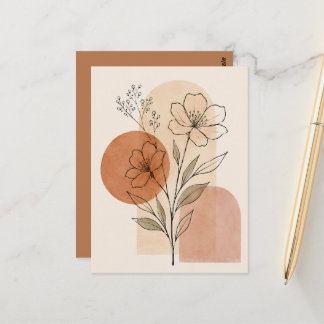 Cartão Postal Arte de Linha Botânica Minimalista | Floral Boho