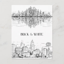 Cartão Postal Arte de Linha da Cidade Desenhada à Mão Silhueta |