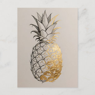 Cartão Postal Arte de Linha de Abacaxi Dourado