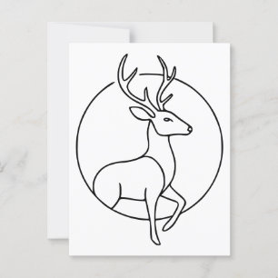 Cartão Postal Arte de linha de cervo minimalista - Arte animal f