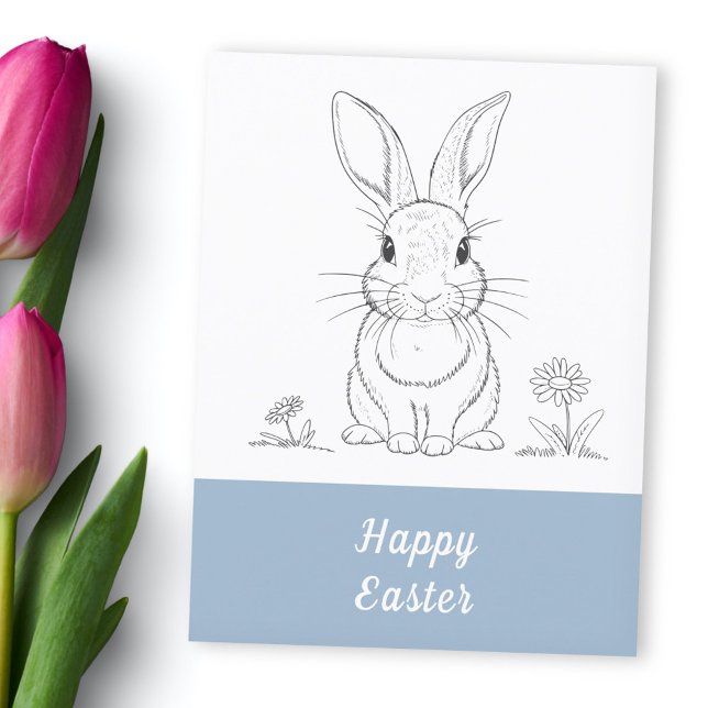 Cartão Postal Arte de Linha de Coelho Bonito - Felz pascoa (Cute Rabbit Line Art - Happy Easter Postcard)