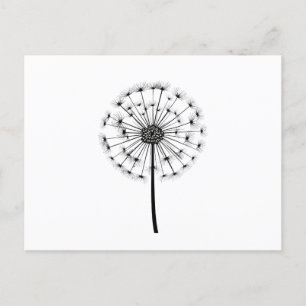 Cartão Postal Arte de Linha de Dandelion Branco Preto
