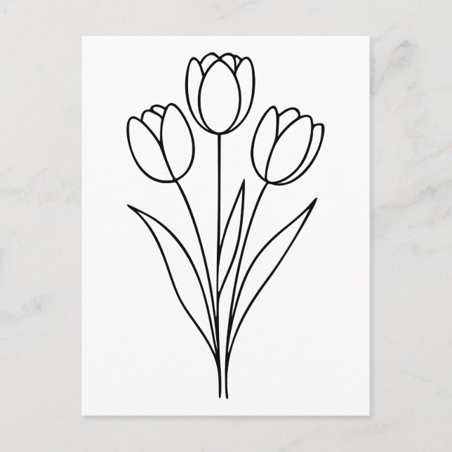 Cartão Postal Arte de linha de flor de Primavera de Tulip minima (Frente)