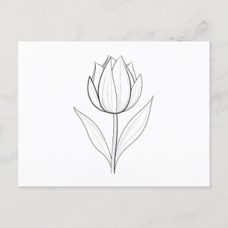Cartão Postal Arte de Linha de Tulipa Branca Preta