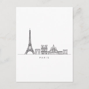Cartão Postal Arte de Linha Minimalista da Silhueta de Paris