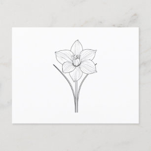 Cartão Postal Arte de Linha Narciso Branco Preto