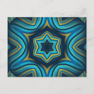 Cartão Postal Arte de Mandala Azul e Amarela Abstrata Impression
