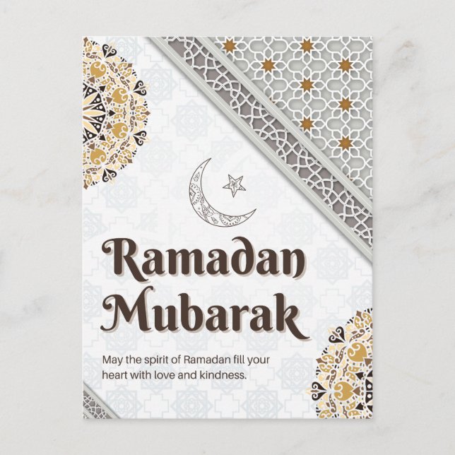 Cartão Postal Arte de Mandala do Crescente de Ramadan Mubarak (Frente)