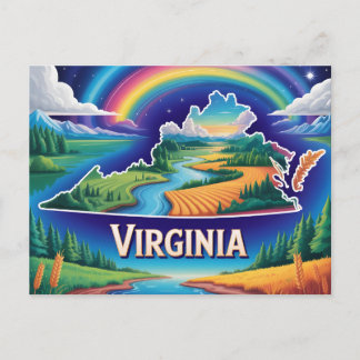 Cartão Postal Arte de Mapa Conceitual da Vibrante Virgínia