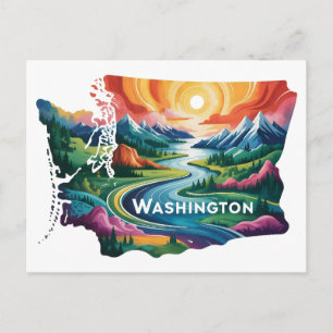 Cartão Postal Arte de Mapa Conceitual Vibrante do Estado de Wash