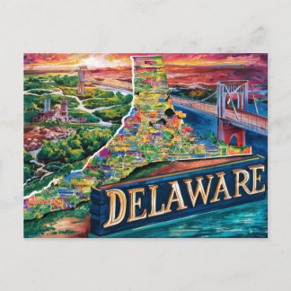 Cartão Postal Arte de Mapa de Delaware Vibrante