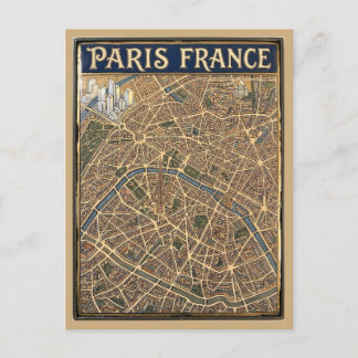 Cartão Postal Arte de Mapa de Esmalte Pintado à Mão Paris França