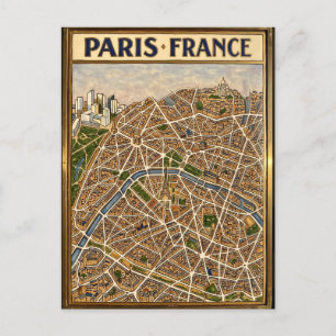 Cartão Postal Arte de Mapa de Esmalte Pintado à Mão Paris França