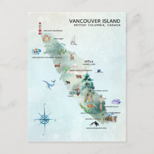 Cartão Postal Arte de Mapa de Ilhas de Vancouver Aquarela