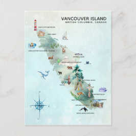 Cartão Postal Arte de Mapa de Ilhas de Vancouver Aquarela