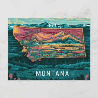 Cartão Postal Arte de Mapa de Montana Vibrante