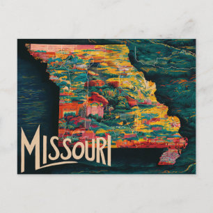 Cartão Postal Arte de Mapa Vibrante do Missouri