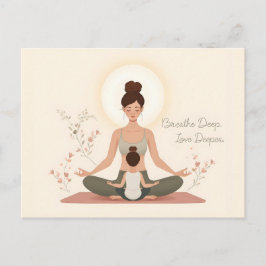 Cartão Postal Arte de Meditação de Yoga Mãe e Filho