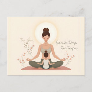 Cartão Postal Arte de Meditação de Yoga Mãe e Filho
