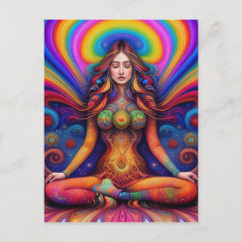 Cartão Postal Arte de Meditação do Arco-íris da Deusa Psicodélic